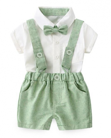 Summer Baby Newborn Suspenders Clothes Boys Suit Set 03 Years Boy Party Birthday Costume Short Sleeve Children Clothing 