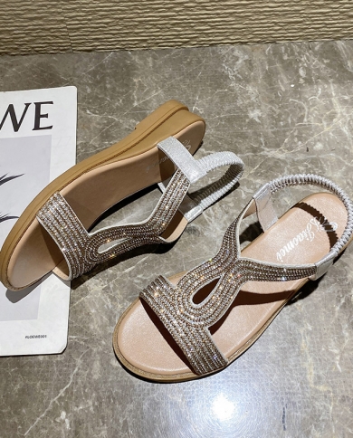 Designer Brand Women Sandals Fashion Rhinestones Wedges Sandalias Casual Comfortable Outdoor Sunmmer Shoes Women Beach S