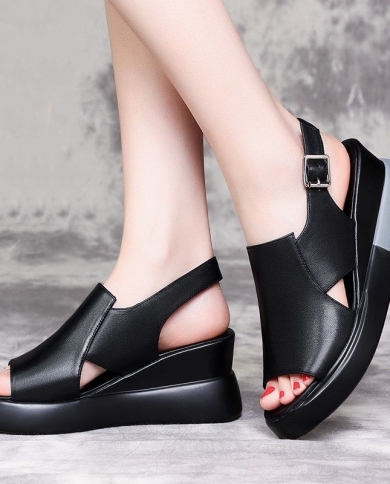 Summer Wedge Shoes For Women Sandals Pu Leather Open Toe High Heels Casual Ladies Buckle Strap Fashion Female Sandalias 