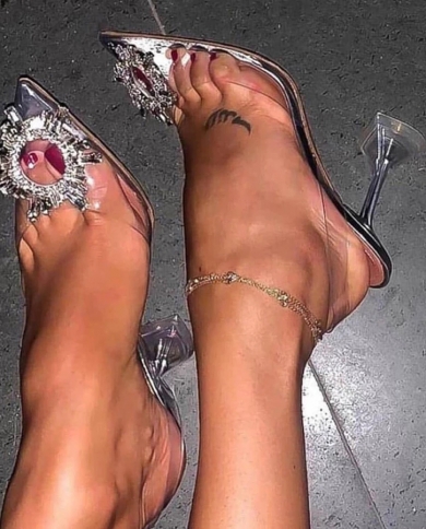 Transparent Pvc Sandals Women Pointed Clear Crystal Cup High Heel Stilettos  Pumps Summer Shoes Peep Toe Women Pumps Siz