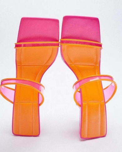 Women Slippers Summer Sandals Transparent Slides Ladies Fashion High Heels 2022 New  Sandals Pink Purple Plus Size 35 42