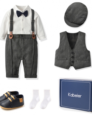Caja de regalo, traje Formal para bebé, niño, caballero, ropa de primavera y otoño, conjunto de cumpleaños infantil, Pelele con 