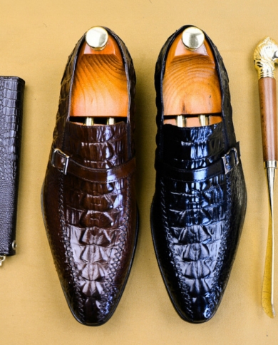 Autumn Mens Formal Shoes Genuine Leather Crocodile Oxford Shoes For Men Black Wedding Shoes Slipon Leather Dress Shoesf