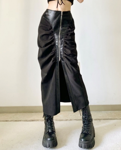 Patchwork jupes femmes fermeture éclair à la mode Y2k jupes Harajuku genou longueur décontracté taille haute pli Streetwear moul