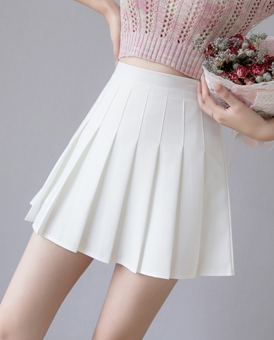 Zoki  Women Pleated Skirt Summer High Waist Chic A Line Ladies Pink Mini Skirt  Zipper Preppy Style Girls Dance Skirts  