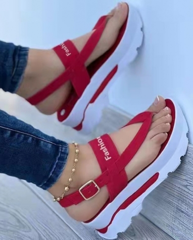 Summer New Women Sandals Platform Ladies Sandals Wedge Solid Color Flip Flops Fashion Sandalias Outdoor Casual Women Rom