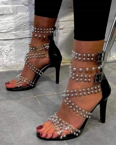2022 New Fashion Open Toe Pearl Party Shoes Womens Stiletto Slip On Shoes Womens Fashion Trend High Heel Womens Sanda