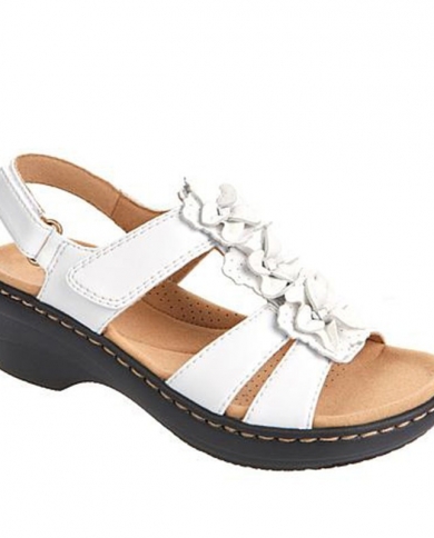 Womens Shoes Summer 2022 New Large Size Womens Sandals Wedge Heel Roman Sandals Leather Fashion All Match Solid Color 