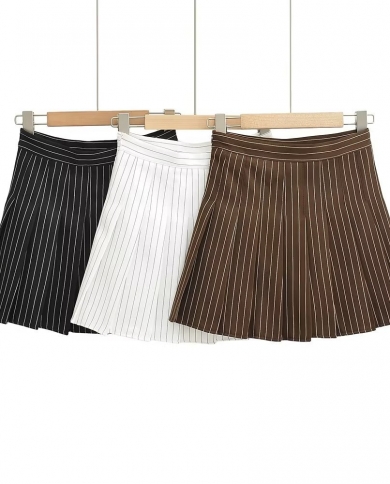 2022 Summer Pleated Skirt High Waisted Women  Mini Skirts Vintage Black Skirt  Tennis Skirts White Short Skirt Striped