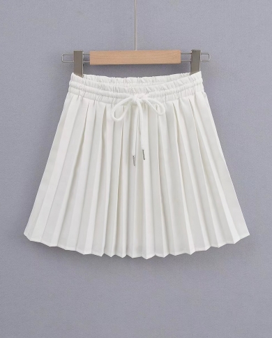 Summer Mini Skirts Womens 2022 Pleated Skirt  Elastic High Waist Skirts Womens Tennis Skirts Pink Kawaii Skirts Drawstri