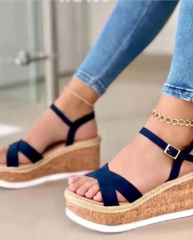 2022 Fashion Wedge Sandals For Women Summer Casual Non Slip Peep Toe Platform Shoes Rubber Sole Buckle Elegant Heels Wom