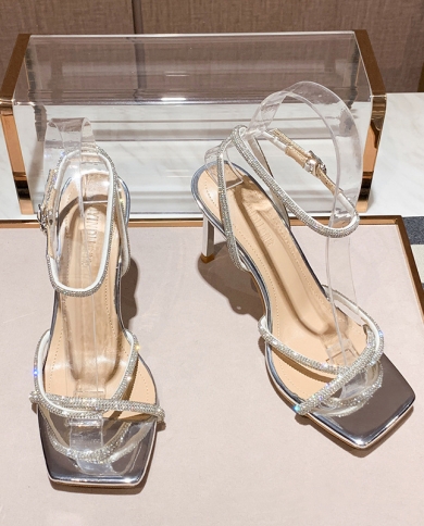 Heeled Sandals Women 2022 Summer Womens Fashion Rhinestone High Heels Trend Dress Banquet Shoes Feminine Stiletto Party