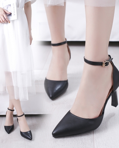 Women Shoes Stiletto Sandals  New Pointed Toe Hollow All Match High Heeled Buckle Fashion High Heeled Shoeswomens Pumps