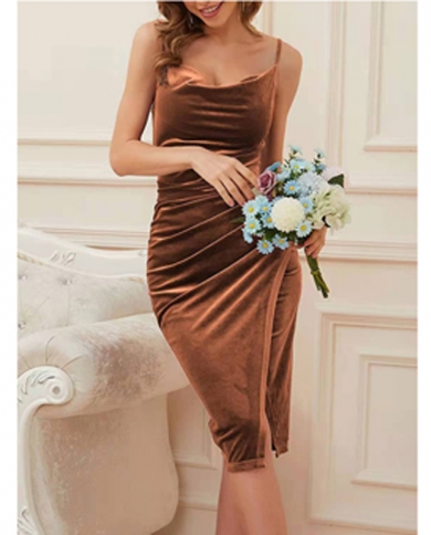 Kayotuas Women Dress Summer Backless High Waist Split Office Ladies Pleated Bodycon Vneck Ruched Evening Party Nightclub