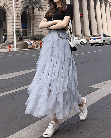 Kayotuas Women Skirt Ball Gown Mesh Princess Bridesmaid Evening Party Layer Lace Ruffles Elegant Maxi Streetwear Hot Sal