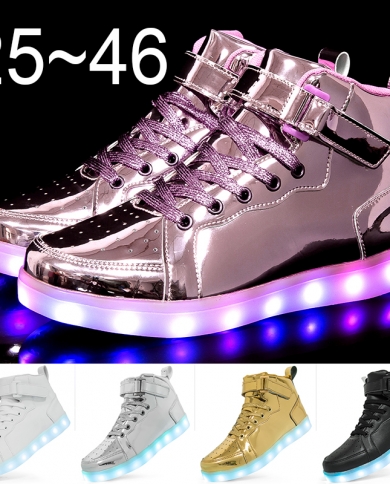 Size 2546 Uni Women Sneakers Kids Boys Boots Girls Glowing Light Led Men Casual Fashion Flats Running Children Leather 