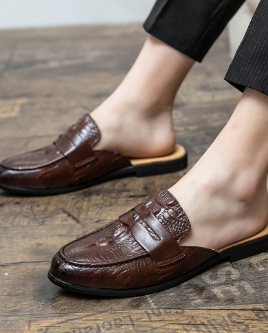 Designer Brand Men Half Shoes Brand Leather 46 Crocodile Mens Casual Shoes Coiffeur Designer Shoes Men Slide Slipper But