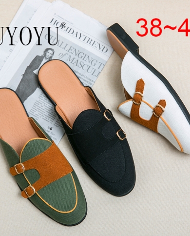 New Arrive Buckle Casual Shoes Outdoor Men Anti Slip Half Shoes Suede Leather Slipper Breathable Slip On Mules Fashion S