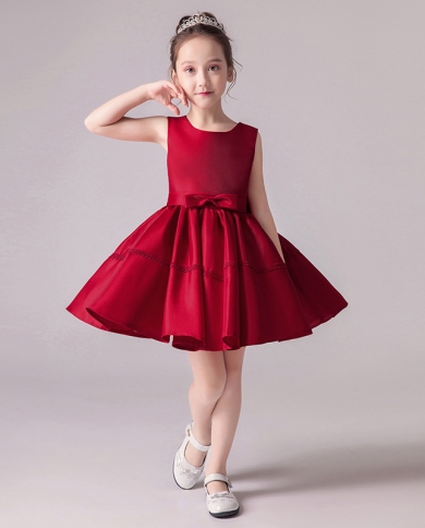 Abito per bambini Summer New Red Tutu Skirt Small Host Piano Performance Dress Girl Princess Dress