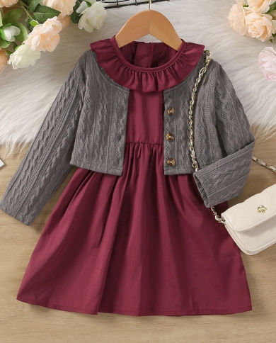 Childrens Clothing New Girls Autumn Long-sleeved Cardigan Lace Vest Dress Suit