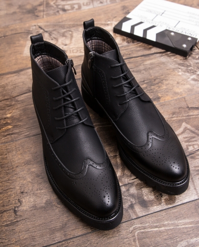 גברים ברוק נעלי גברים נעלי אופנה חורף עור עמיד למים שחור נוחות שטוח חיצוני גבוה גבוה רטרו מט גדול 46