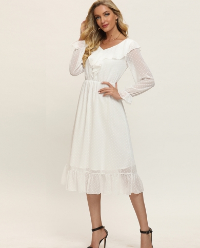 2022 Summer Womens Solid Ruffled Womens Long Sleeved Elegant And Comfortable Temperament Dress Womens Clothing Birthd