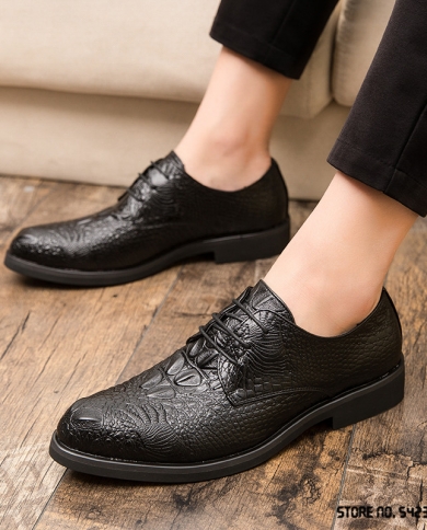 New Fashion Pointed Black Crocodile Pattern Oxford Dress Shoes For Men Moccasins  Wedding Prom Gentleman Formal Footwear