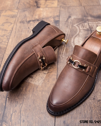  Spring Designer Metal Cross Buckle Shoes For  Men Black Brown Casual Oxford Formal Dress Footwear Sapatos Tenis Masculi