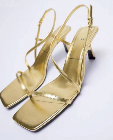 Womens Golden Open Toe Fashion Sandals Summer New Style Buckle Elegant High Heel Sandals Dress Party Wedding Womens Sh