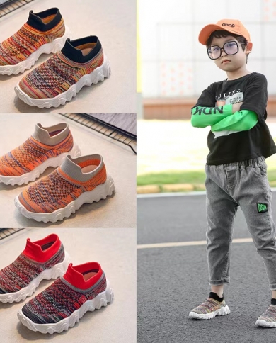 Boys Casual Children Shoes 2022 New Spring And Autumn Mesh Slip On  Shoes Flying Woven Mesh Breathable Sneakers