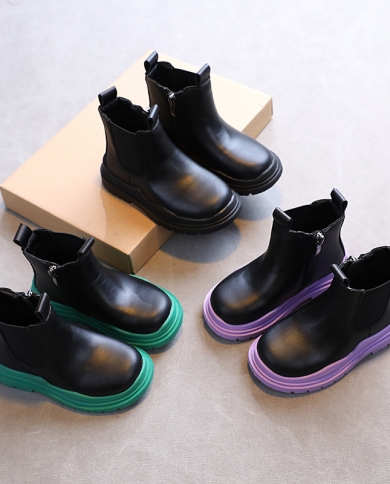 New Smoke Tube Leather Boots Spring Childrens Shoes Leather Boots Fashion Autumn Girl Martin Boots