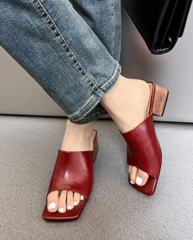 Womens Slippers Casual Ladies Summer Shoes Open Toe Sandals Slip On Slides Cowhide Real Leather Handmade Woman Outwear 