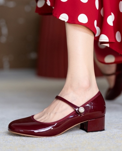 Cow Patent Leather Women Pumps 4cm Mary Jane French Style Spring Atumn Shoes Retro Style High Heel Basic Style Women Sho