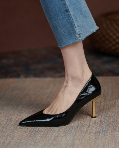 Office Ladies Dress Shoes On Heels New Spring Elegant Pointed Toe Women Pumps Genuine Leather High Heels Good Quality Ta