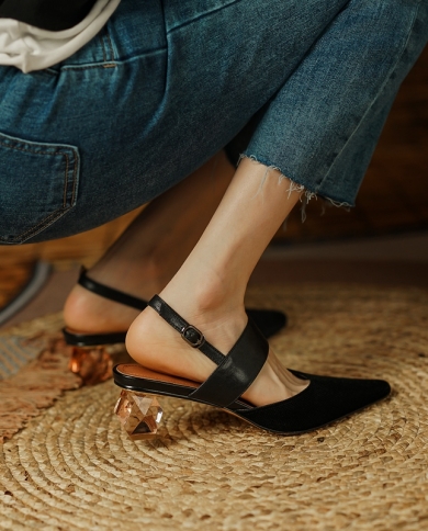 Woman Shoes On Med Heel 5cm Retro Style Women Vintage Pumps Lady Slip On Summer Sandals Strange Heel Spring Atumn Velvet