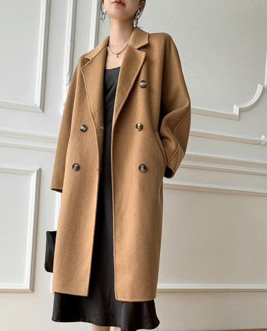 Woolen Coat Thick Womens Midlength Autumn New Loose Woolen Coat Winter Coat Fashion Wool Coats And Jackets  Wool  Blen