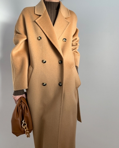 Cashmere Coat Womens Autumnwinter 2022 New Water Corrugated Double Breasted Double Breasted Wool Coat Medium Length