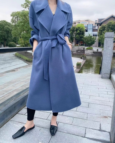 2022 Autumnwinter New  Temperament Double Sided Cashmere Coat Womens Long Wool Coat Loose Wide Version Slimming