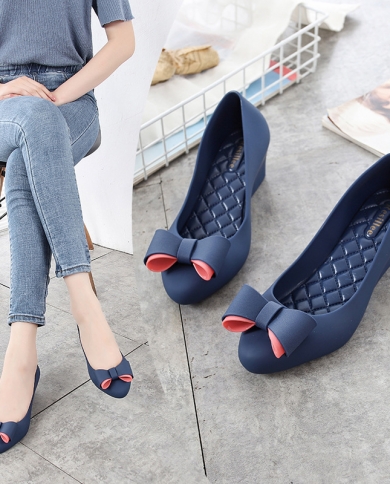 Shallow Women Shoes Wedges Pointed Toe Sandals Woman Fashion Slip On Butterfly Knot  Ladies Shoes Casual Baotou Outside 