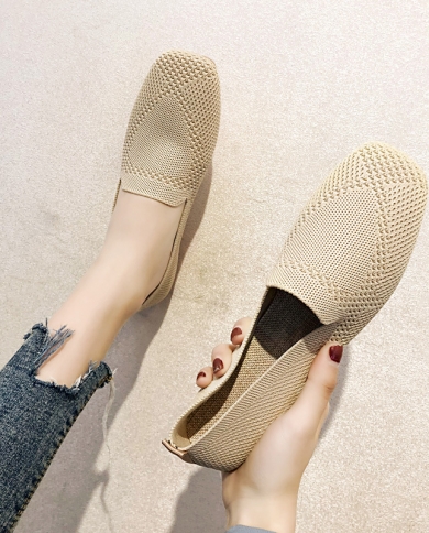 Flat Shoes Womens 2022 Zapatos Spring And Summer New All Match Square Head Shallow Mouth Breathable Slip On Slip On Sho