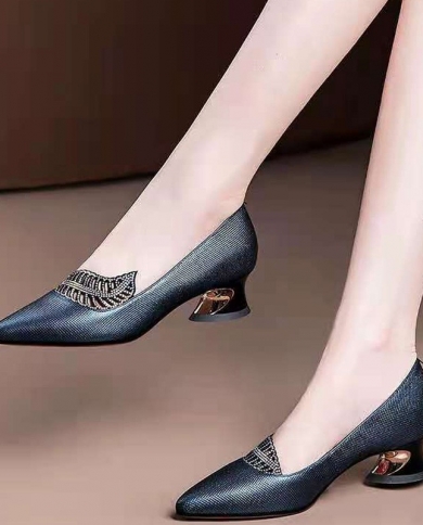 High Heels Fashion Lady Single Shoes New  Shallow Mouth Thick Heel Wedding High Heels Womens Mid Heel Commuter Formal S