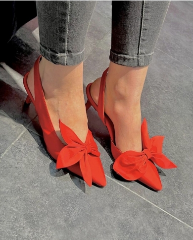 Womens Shoes Summer New Pointed Toe High Heeled Sandals Womens Baotou Stiletto Baotou Bow Single Shoes Chaussure Femme