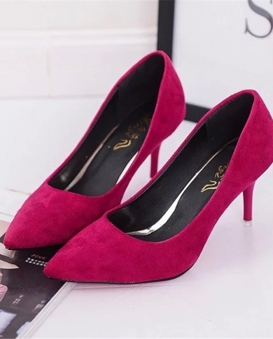 Plus Size High Heels Shallow Solid Color Women Shoes Breathable Slip On Woman Pumps Fashion Thin Heel Lady Shoe Zapatos 