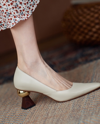 Chunky Heel Women Shoes Shallow Pointed Toe Ladies Pumps Breathable Strange Style High Heels Woman New Casual Shoe Talon