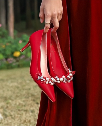 حذاء نسائي بكعب عالٍ بمقدمة مدببة حذاء زفاف بلون سادة قابل للانزلاق على مضخات للسيدات حذاء غير رسمي يسمح بالتهوية تالون