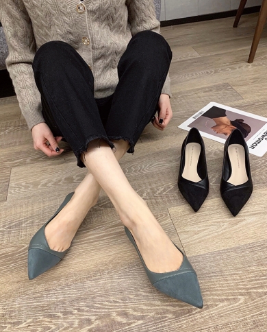 Zapatos de tacón bajo para mujer, zapatos de tacón bajo a la moda de Color sólido, zapatos de costura informales transpirables, 