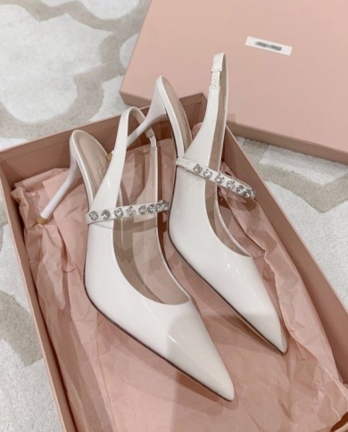 Sandalias desnudas con diamantes de imitación y punta estrecha para mujer, novedad de verano 2022, zapatos de tacón alto vacíos 