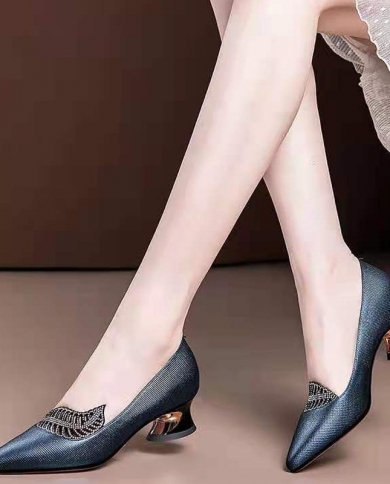Moda dama zapatos individuales nueva boca poco profunda tacón grueso boda tacones altos para mujer Midheel Commuter zapatos form