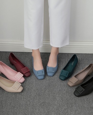 Sandalias de tacón alto para mujer, sandalias ligeras de tacón grueso con hebilla cuadrada, zapatos individuales de boca poco pr