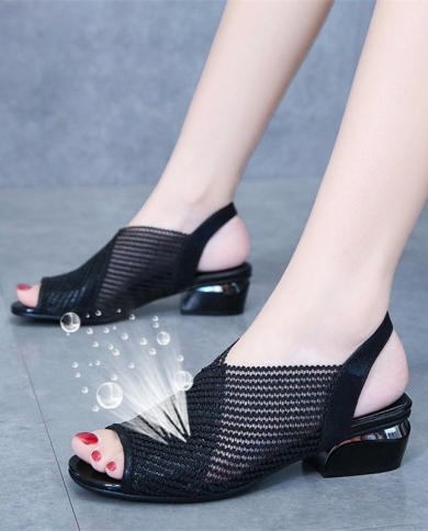 High Heeled Sandals Summer Women Shoes For Women Sandals  New Peep Toe Mesh Ladies Shoes Casual Black Heels Sandalias Mu